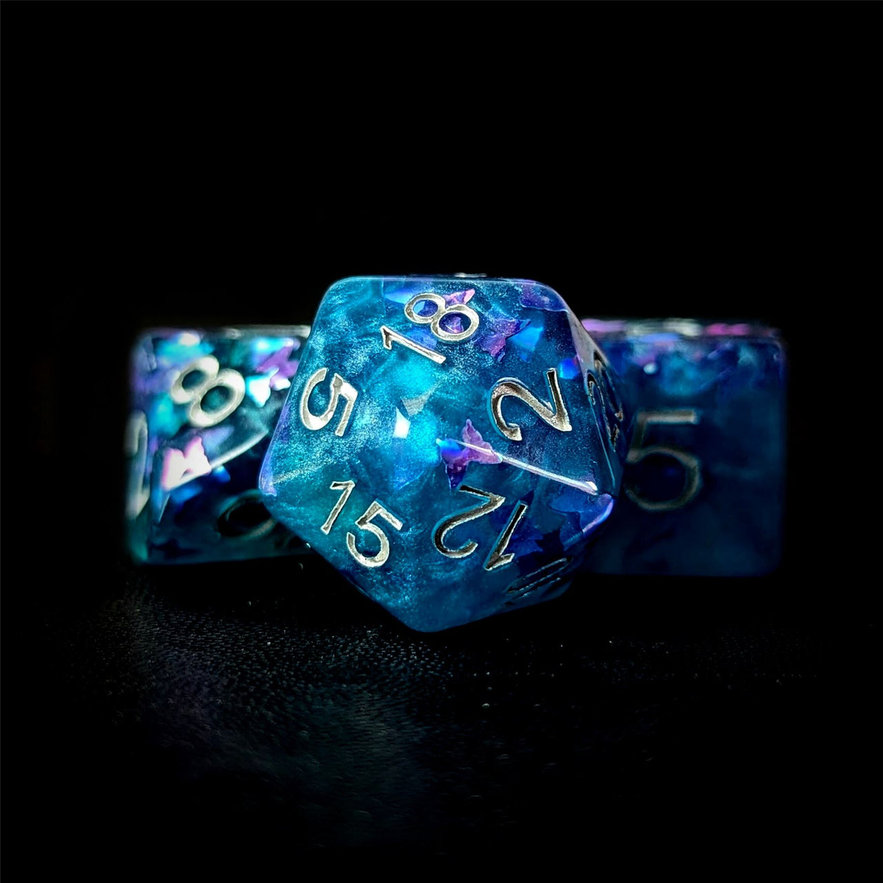 Butterfly in Blue Resin - 7pcs RPG Full Dice Set