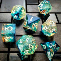 Thumbnail for Blue Swirl in Clear with Copper Foil Sharp Resin - 7pcs RPG Dice Set