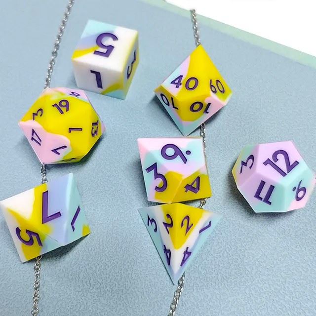 Pink & Yellow Layered Silicone - 7pcs RPG Full Dice Set