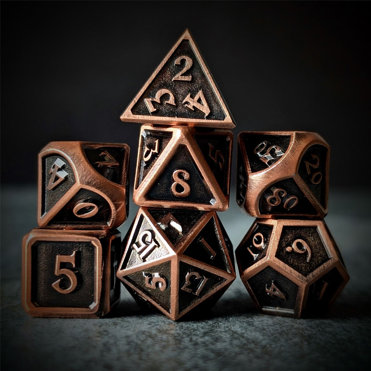 Brushed Copper Metal - 7pcs RPG Dice Set