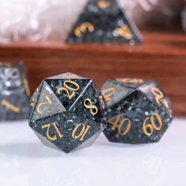 Cracked Black Glass - 7pcs RPG Dice Set