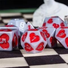7pcs Dice Resin Pattern Hearts Red Font Grey