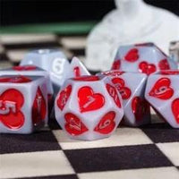 Thumbnail for 7pcs Dice Resin Pattern Hearts Red Font Grey