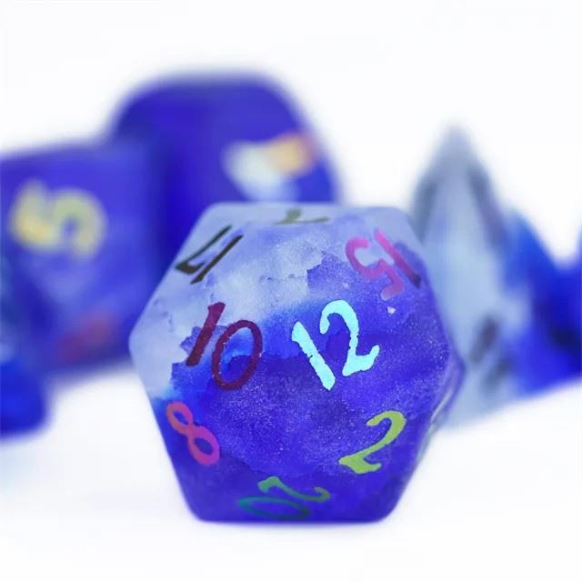 Cracked & Frosted Clear Blue Glass - 7pcs RPG Dice Set