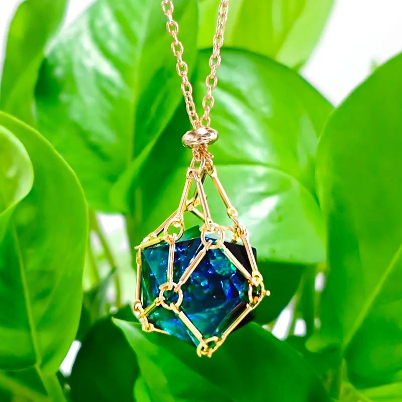 Blue & Black with Gold Chain D20 Necklace