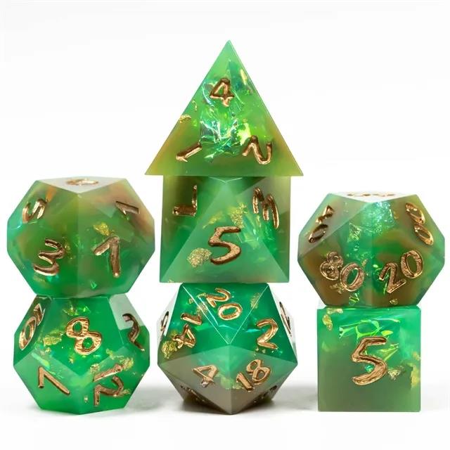 Candy in Green & Orange with Copper Foil Sharp Resin - 7pcs RPG Dice Set