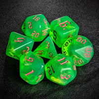 Thumbnail for Glitter in Green Acrylic - 7pcs RPG Full Dice Set Top