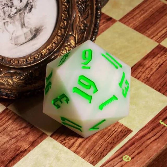 Green on Solid White Silicone - D20 RPG Dice