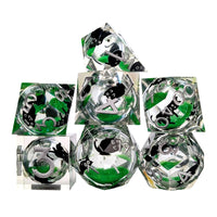 Thumbnail for 7pcs Dice Sharp Filled Liquid Cat Silver Font Clear Green