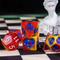 Thumbnail for 7pcs Dice Resin Pattern Hearts Purple Font Yellow Red