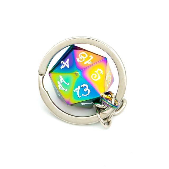 Rainbow Metal - D20 Keyring