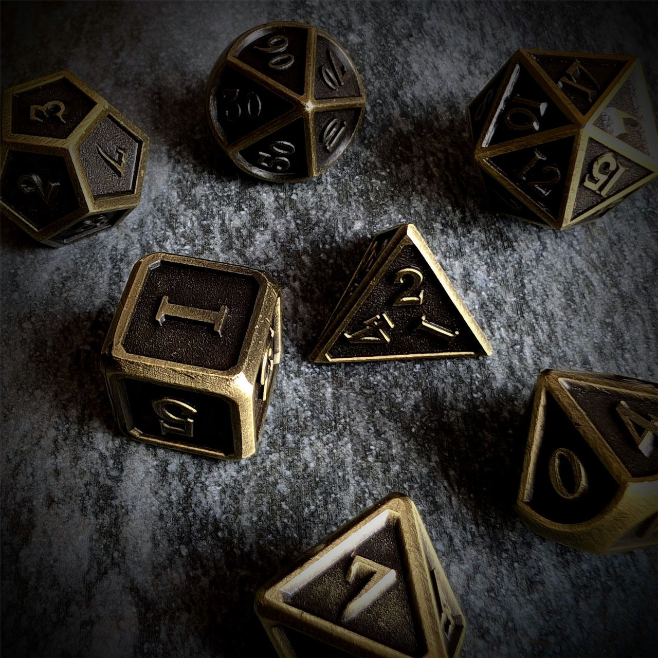 Brushed Bronze Metal - 7pcs RPG Dice Set