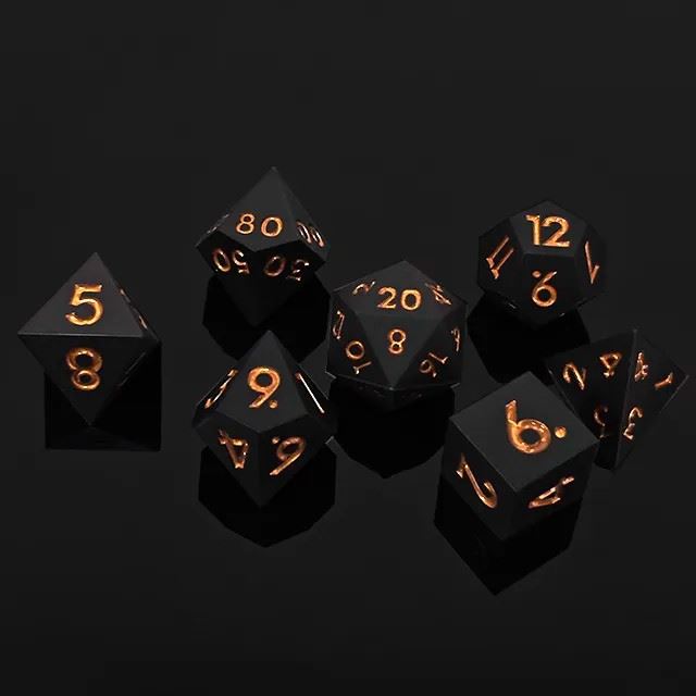 Gold on Solid Black Silicone - 7pcs RPG Full Dice Set