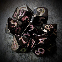 Thumbnail for Pink & Yellow Font in Black Metal - 7pcs RPG Dice Set