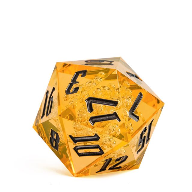 Bubbles in Clear & Yellow Sharp Acrylic - D20 RPG Dice