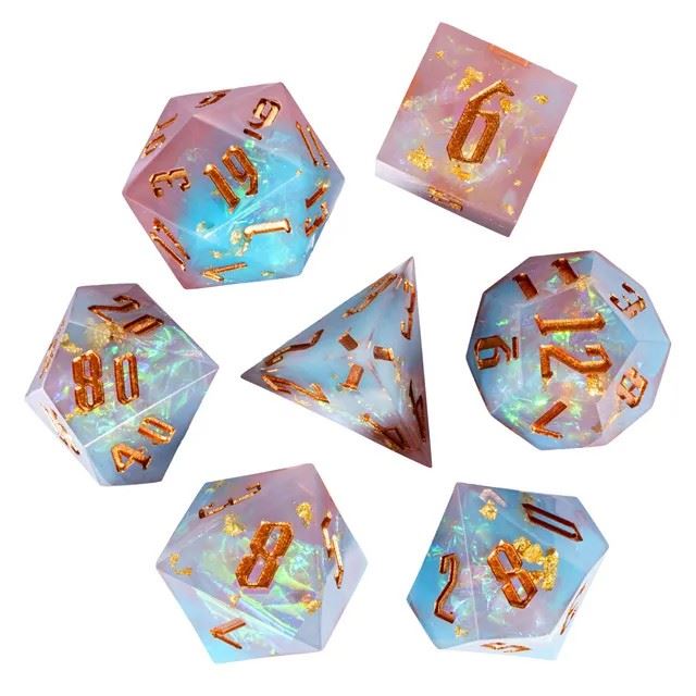 Candy in Pink & Blue Frosted Sharp Resin - 7pcs RPG Dice Set