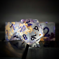 Thumbnail for Flower in Yellow & Purple Filled Sharp Resin - 7pcs RPG Dice Set