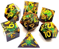 Thumbnail for Yellow Swirl in Black with Gold Foil Sharp Resin - 7pcs RPG Dice Set