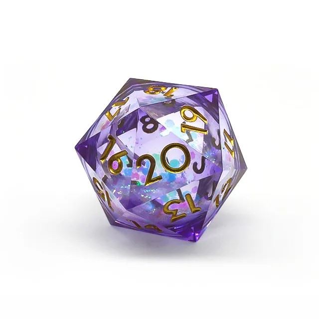 Purple Glitter in Clear Liquid Sharp Resin - D20 RPG Dice