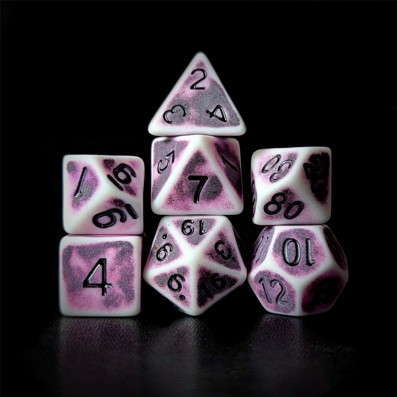 Washed Purple on White Acrylic - 7pcs RPG Full Dice Set Dark Stack