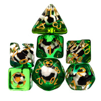Thumbnail for Black & White Football in Clear & Green Resin - 7pcs RPG Full Dice Set