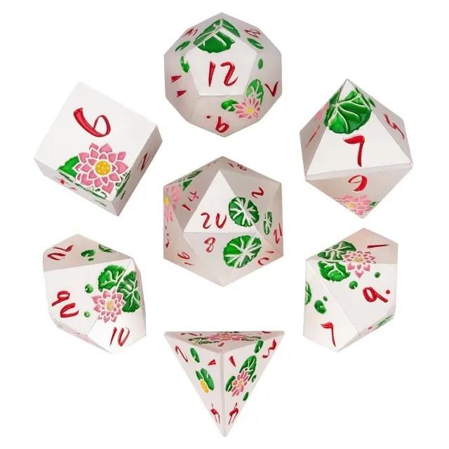 7pcs Dice Metal Lotus Red Font Green Silver