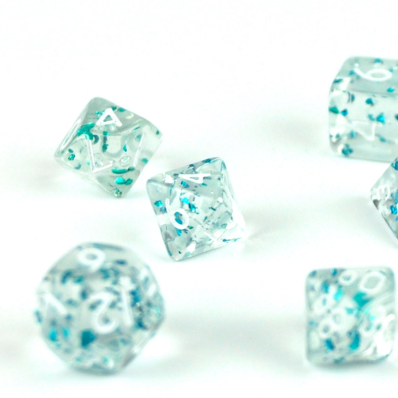 Glitter in Clear & Blue Acrylic - 7pcs RPG Mini Dice Set