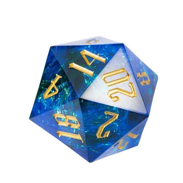 Candy in Blue with White Foil Sharp Resin - D20 RPG Dice