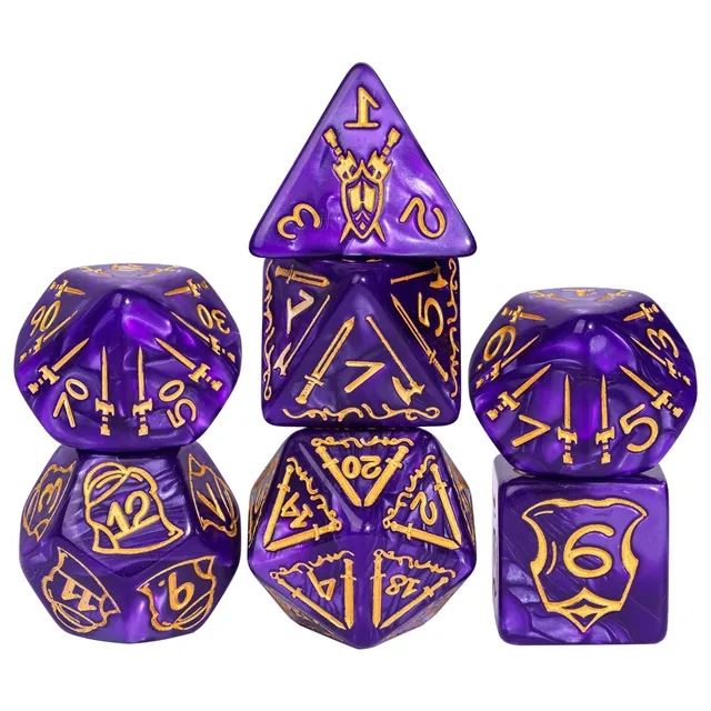 Weapons on Silk Purple Acrylic - 7pcs RPG Oversized Dice Set