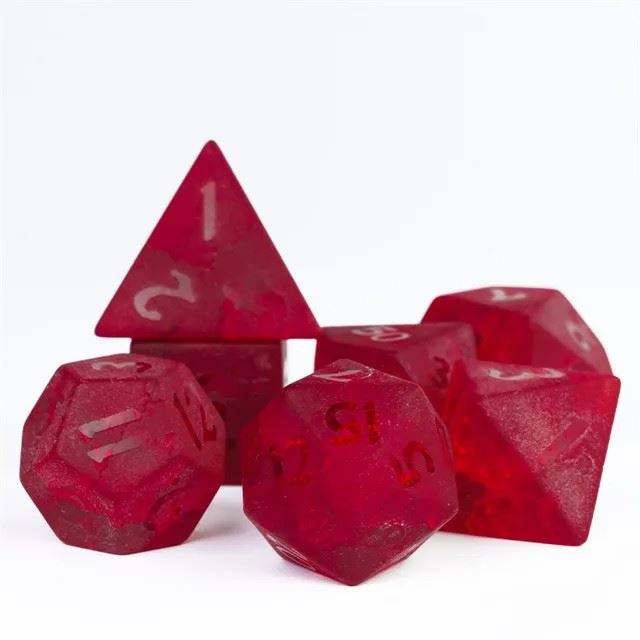 Cracked & Frosted Red Glass - 7pcs RPG Dice Set