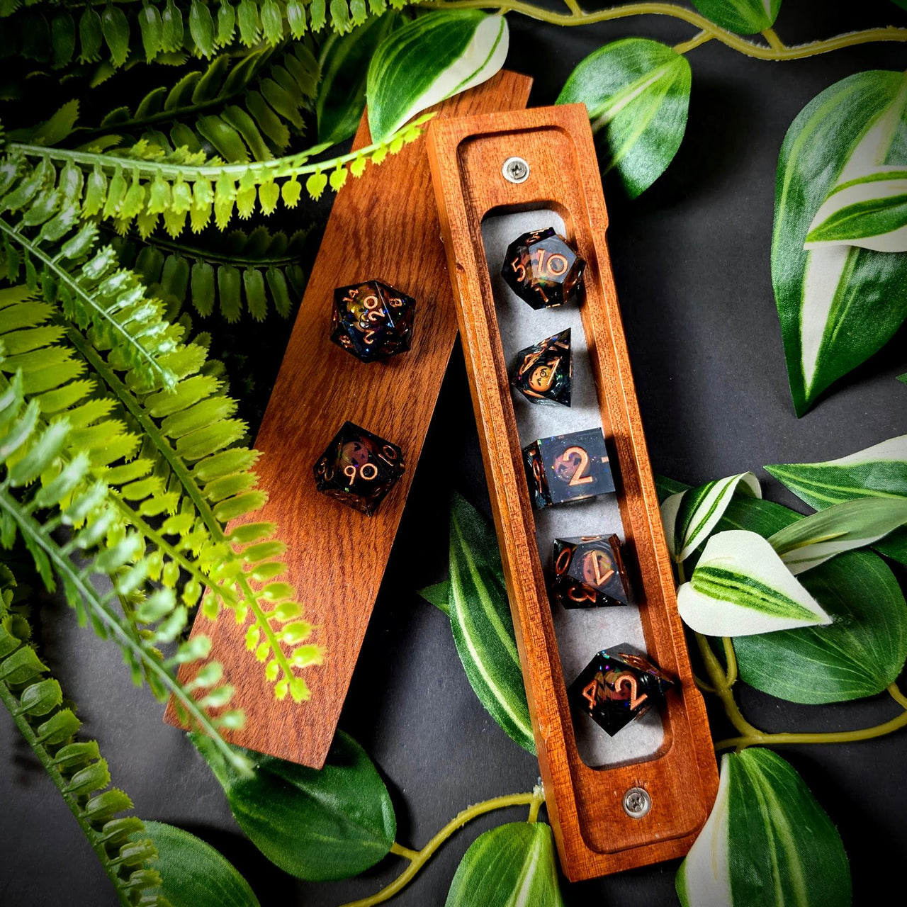 7pcs Dice Sharp Filled Liquid Copper Font Pumpkin Black Clear