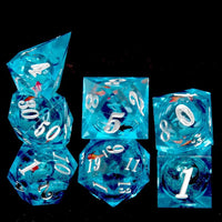 Thumbnail for Fish Ball in Clear & Blue Filled Sharp Resin - 7pcs RPG Dice Set