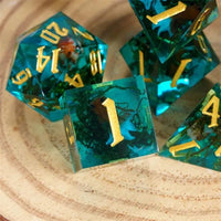 Thumbnail for Gold Fish & Moss in Clear & Cyan Filled Sharp Resin - 7pcs RPG Dice Set