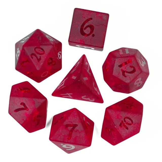 Cracked & Frosted Red Glass - 7pcs RPG Dice Set