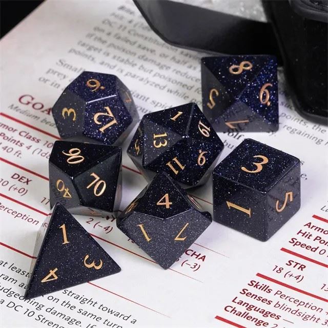 Navy Blue Goldstone Gemstone - 7pcs RPG Dice Set