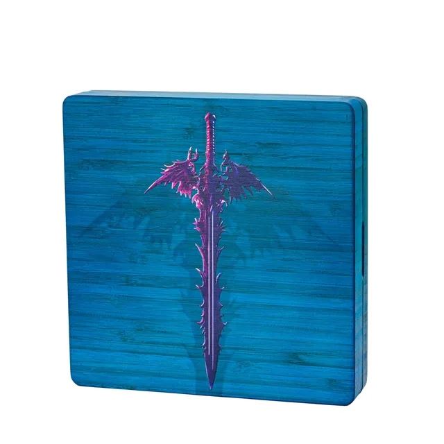 Blue Sword with Wings on Bamboo Wood - Magnetic Dice Storage