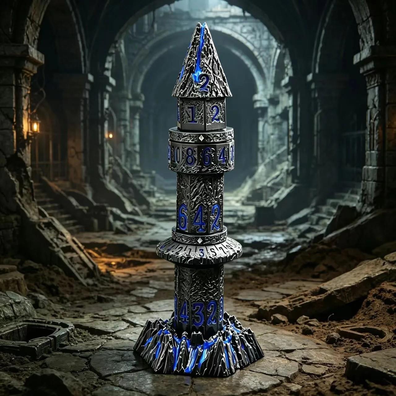 Dice Metal Spinner Tower Blue Font Nickel