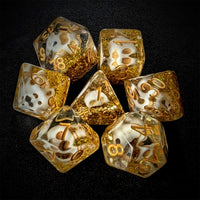 Thumbnail for Skull & Gold Glitter in Clear Resin - 7pcs RPG Full Dice Set