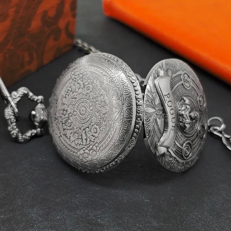 Roque on Silver Pocket Watch with Mini Dice - Pendant