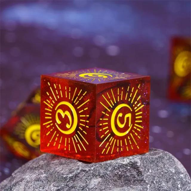 Moon on Clear & Red with Candy Sharp Resin - 7pcs RPG Dice Set