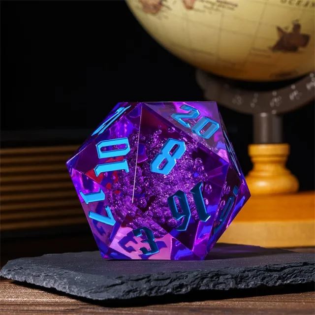 Bubbles in Clear & Purple Sharp Acrylic - D20 RPG Dice