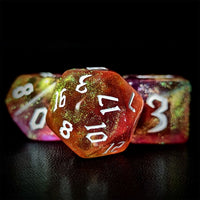 Thumbnail for Glitter in Yellow & Pink Acrylic - 7pcs RPG Full Dice Set Close