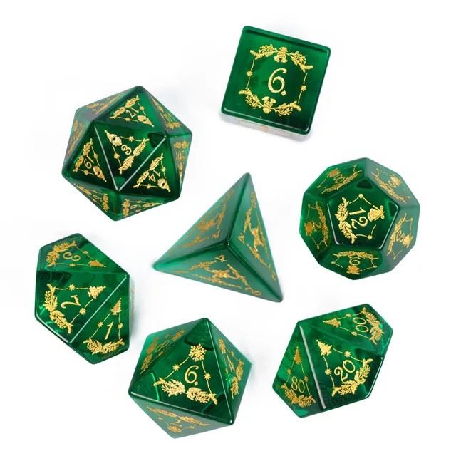 Xmas on Green Glass - 7pcs RPG Dice Set