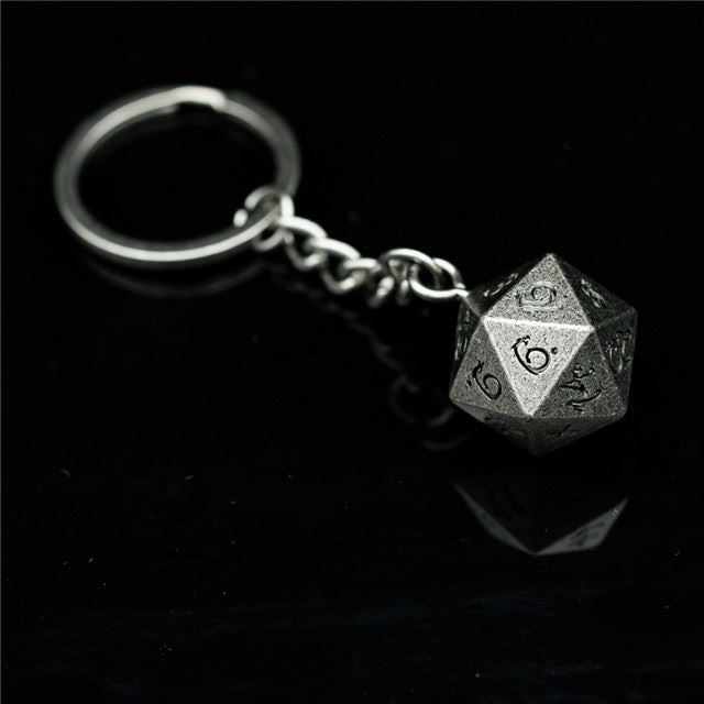 Worn Silver Metal - D20 Keyring