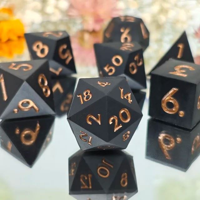 Gold on Solid Black Silicone - 7pcs RPG Full Dice Set