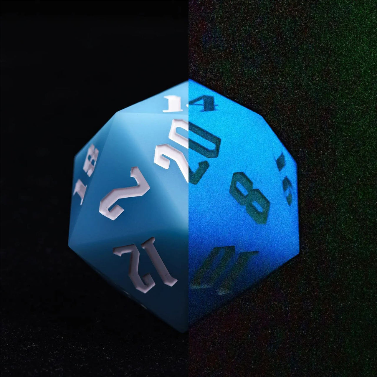 White on Solid Blue Silicone - D20 RPG Dice