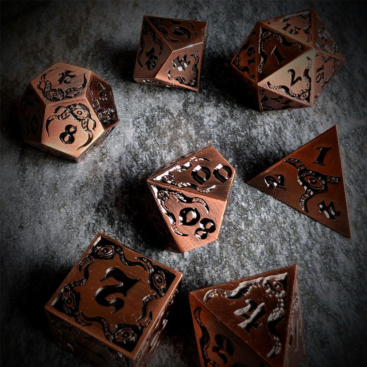 Tentacles in Copper Metal - 7pcs RPG Dice Set