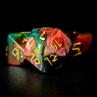 Thumbnail for Glitter in Green & Red Acrylic - 7pcs RPG Full Dice Set Close