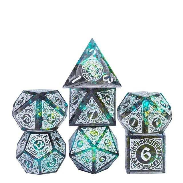 White Pattern on Grey with Candy Sharp Resin - 7pcs RPG Dice Set