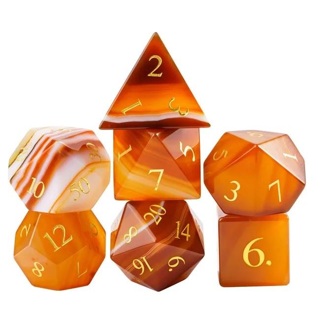 Orange Agate Gemstone - 7pcs RPG Dice Set